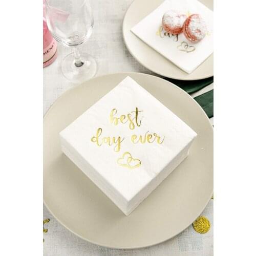 Wedding Cocktail Napkins Gold Best Day Ever, Bridal Shower and Engagement Party Decorations 50 Pcs 33cm x 33cm (12" x 12")