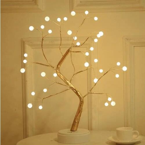 DIY Shaped 108 LED Tree Light USB Rechargeable Table Desk Lamp Battery Operated Fairy Night Light Christmas Pearl Lighting Decor