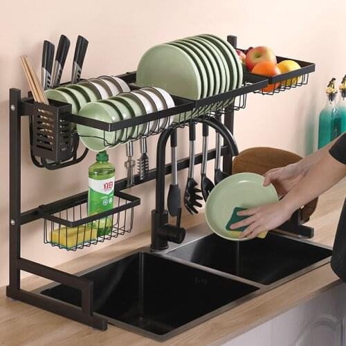 DIY Sink Telescopic Drain Rack Stainless Steel Dish Rack Kitchen Shelf Destop Organizer Knife Holder Storage Home Accessories