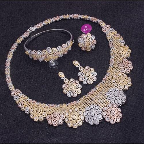 BrideTalk High Quality Nigeria Party Trendy Necklace Full Micro Paved Cubic Zircon 4Pcs Sets Decorated Jewelry Woman Wedding