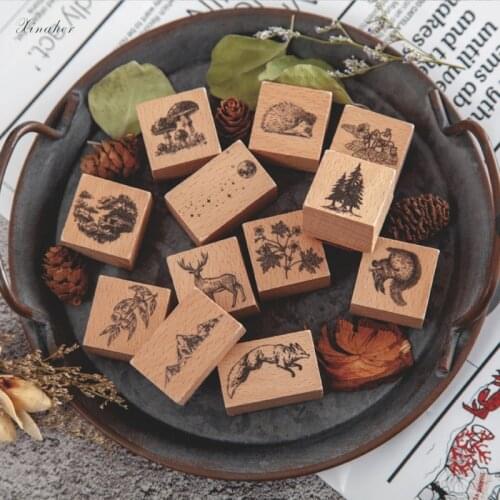XINAHER Vintage plants animal pine decoration stamp wooden rubber stamps for scrapbooking stationery DIY craft standard stamp