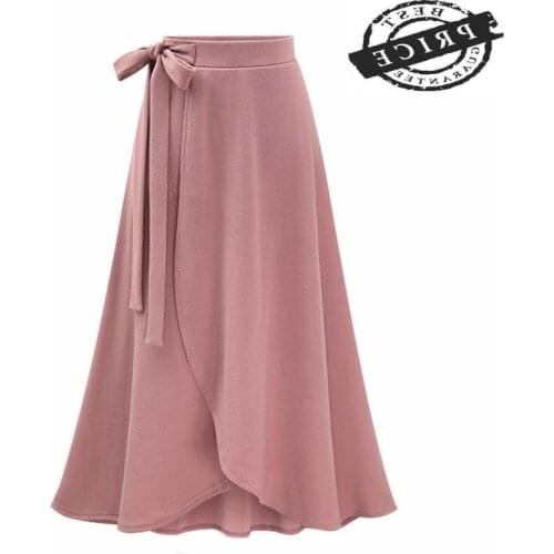 Women Clothing 2021 High Waist Long Irregular Skirts Plus Size 6XL Fashion Sweet Streetwear Skirt with Bow Bandage LWL30a