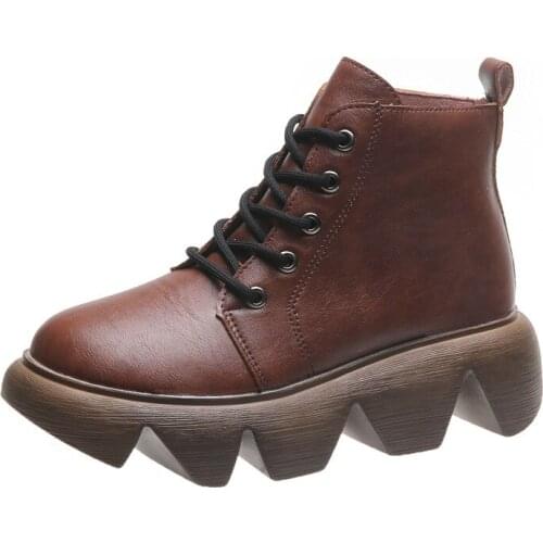 Women Boots Fashionable British Ankle Boots Handmade Shoes Waterproof Platform Personality Thick Sole Casual Martin Boots