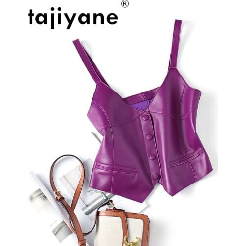Tajiyane Woman Crop Tops Real Sheepskin Sleeveless Jackets for Women Genuine Leather Vests Female Vest Chaleco Mujer TN2894