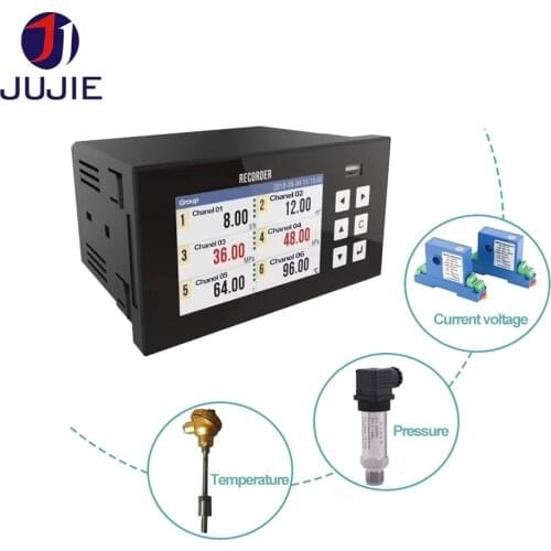 1 2 3 4 5 6 Channels Paperless Recorder Temperature Chart Recorder PT100 K J 4-20mA Datalogger Humidity Current Voltage Flow