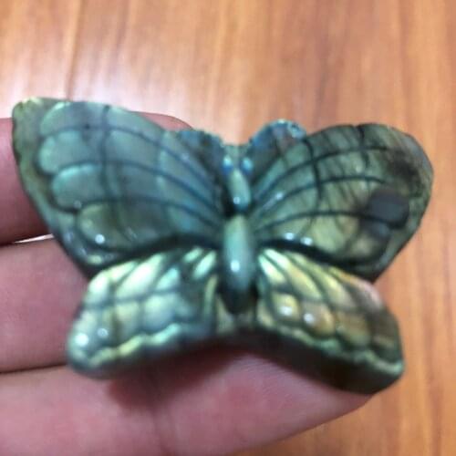 1pcs Muito raro rico gemas naturais labradorite esculpida borboleta azul