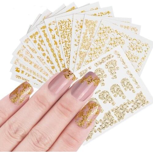 1pcs Gold Bronzing 3D Nail Sticker Flower Paste Beauty Nail Art Decorations Manicure Nails Decal DIY Tips