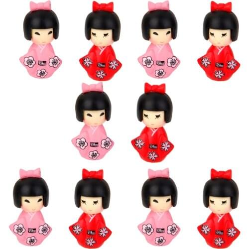 10Pcs Miniature Bonsai Craft Fairy Garden Resin Landscape DIY Girl in Kimono Decor