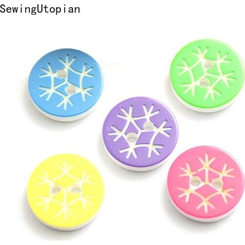 100PCS 12.5MM Mixed Snowflake Round Resin Buttons Sewing Scrapbooking Gift Handwork Home Clothing Decor