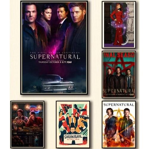 39 Designs Tv Show Supernatural Whitepaper Poster Home Decal Artwork Painting Funny Wall Sticker for Coffee House Bar