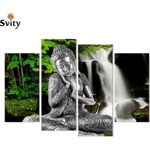 4 Panel Abstract Printed Buddhism Lord Buddha Painting Canvas Art Buda Picture Paintings Cuadros For Living Room Unframed FX021