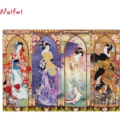 5D DIY square round diamond painting woman cross stitch Japanese style lady clothes decoration rhinestone embroidery crafts