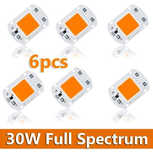 6pcs/lot 30W Driverless Full Spectrum Grow LED Light Input AC 110v ~220V For Greenhouse Plant Growth