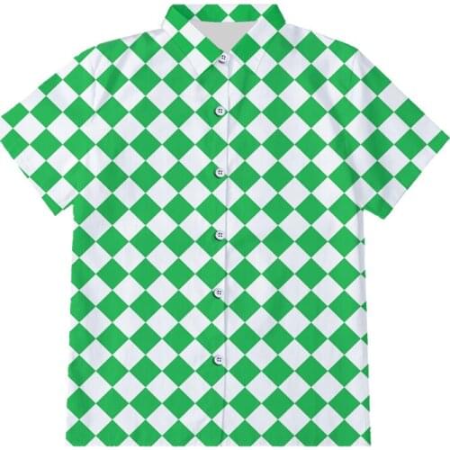 IFPD EU/US Size White Green Grid Harajuku Mens Casual Button Shirt Cool Print 3D Shirt Suitable For Slim Short Shirt Oversized