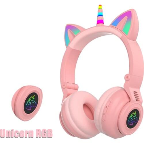 Girls Wireless Unicorn Headphones For Cell Phone Stereo Bass Cute Children Music Kid Cat Bluetooth Headsets Support SD Card