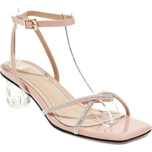 BLXQPYT New Arrived Women Shoes Sexy Open Toe High Heels Sandals Ankle Strap Party Shoes Crystal Pumps Plus Size 32-43 1901