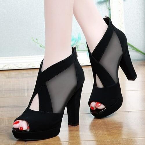 Peeptoes Platform Heels New Fashion Sandals High Heels Sexy Women Chunky Heel Pumps Lace Ladies Dressing Shoes Ankle Boots