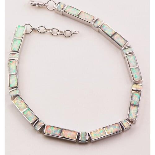 Free Shipping White Fire Opal 925 Sterling Silver Bracelet 7.5"+0.5" P85
