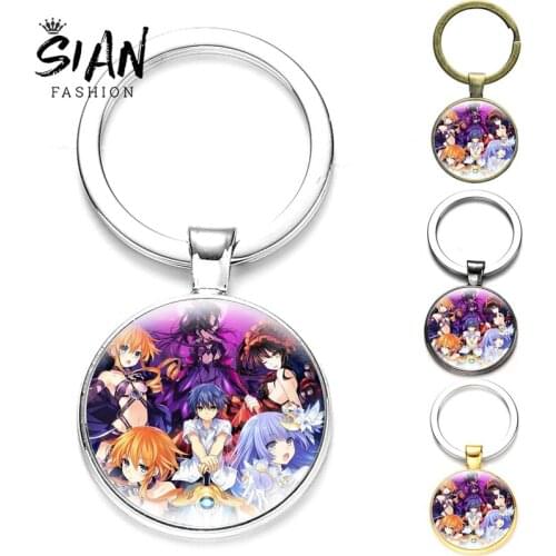Anime Date A Live Keychain Cartoon Figure Pattern Souvenir Keyring Glass Surface Four Color Style Unisex Bags Pendant Gifts New