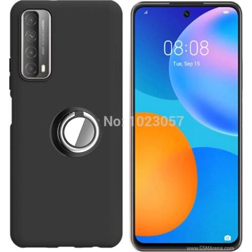 Case For Huawei Y7A P Smart 2021 Black Matte Soft Metal Finger Ring Holder Cover For Huawei P Smart 2021 Peppa-L02B Peppa-L21B