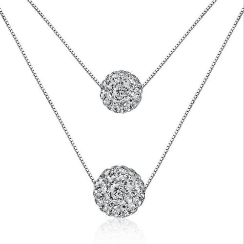 CHN58 fashion shiny crystal Shambhala ball 925 sterling silver ladies`pendant necklaces women short chain