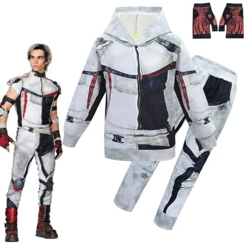 Kids Clothes Descendants 3 Carlos Cosplay Costume for Kids Zentai Funny Party Clothing with Gloves Hooded Sweatshirt+Pants Sets