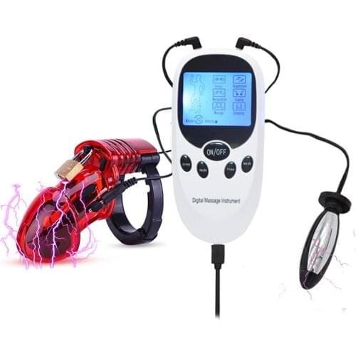 Electric Shock Penis Device Male Chastity Control Cock Lock Cage BDSM Electro Pulse Anal Butt Plug Stimulation Sex Tool For Men
