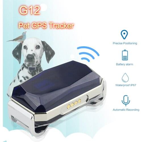 Cute Dog GPS Tracker G12 for Pets Real-time Tracking Waterproof IP67 Two-way Talk LBS+GPS+AGPS+Wifi Location Geo-fence Free APP