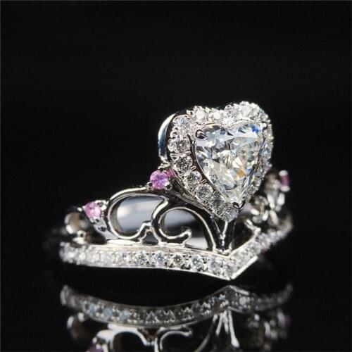 Huitan New Trendy Women Rings Crown Shaped Heart Cubic Zirconia Fashionable Accessories for Party Valentines Love Gift Jewelry