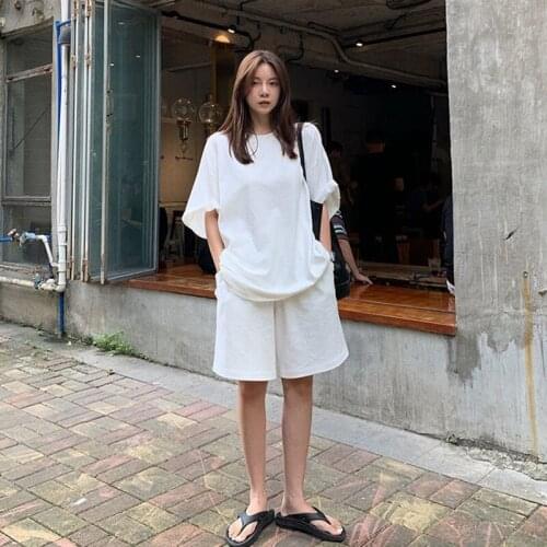 Korean Fashion Sport 2 Piece Sets 2021 Summer Shorts Sets Student T-shirt Suit Loose Two Piece Set Woman Casual Tracksuit Women