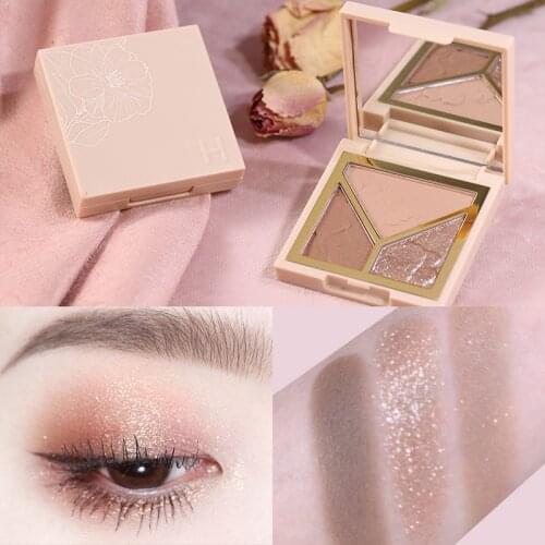 HOJO 3 Grids Matte Eye Shadow Cosmetics Easy To Color Pearlescent Earthy Color Shiny Eyeshadow Palette Orange Brown Eyes Makeup