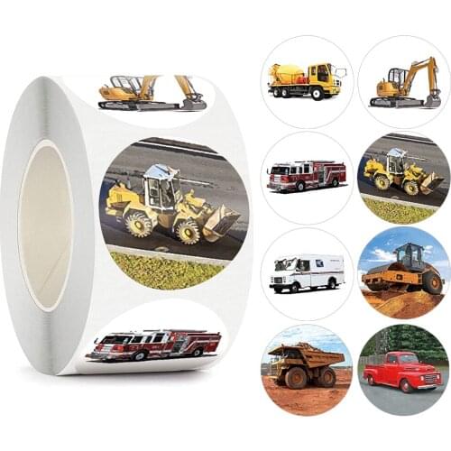 Transportation Stickers for Kids Simulation Cars Truck Patterns 1.5 inch 500pcs/roll for Birthday Party Gift Reward Sticker