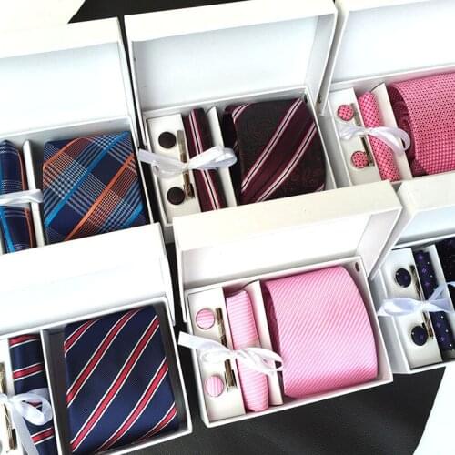 2021 Mens Tie Spot Gift Box 6-Piece Tie Pocket Towel Collar Clip Cuffs Collared Shirt White Shirts Tie Die Set Men Ties