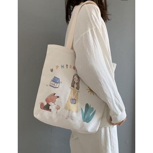 2020 New Women Canvas Shoulder Bags Cartoon Letter Printed Shopping Bags Students Girls Fresh Japanese Ulzzang Handbags