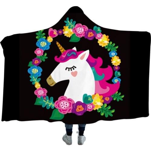 Cute Unicorn Animal Cartoon 3D Print Cotton Wool Hooded Blanket for Beds Kids Bedspread Throw Blankets Custom Decoration Luxury