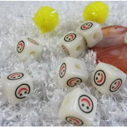 Wholesale 20 Square Cubic Smile Face Acrylic Cube Loose Beads 11mm ZM-47