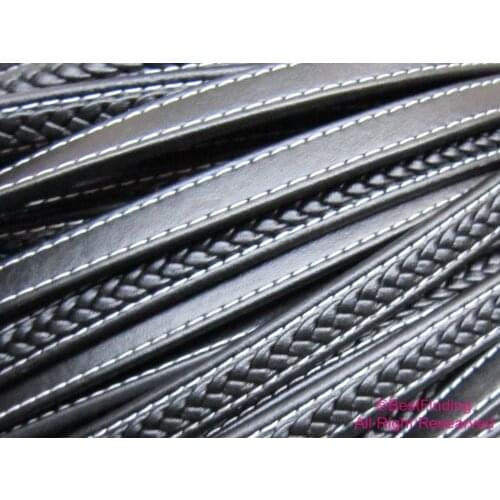 Braided lace leather 12x6mm Black leather cord Mens bracelet