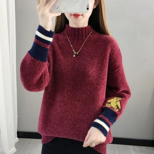 Pullover Women Sweaters Loose Knitted Bear Embroidery Christmas Sweater Winter 2020 Womens Jumper