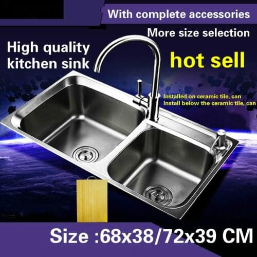 Tangwu The luxurious kitchen sink of 0.8mm thick food grade 304 stainless steel double-groove high end hot sell 68x38 /72x39 CM