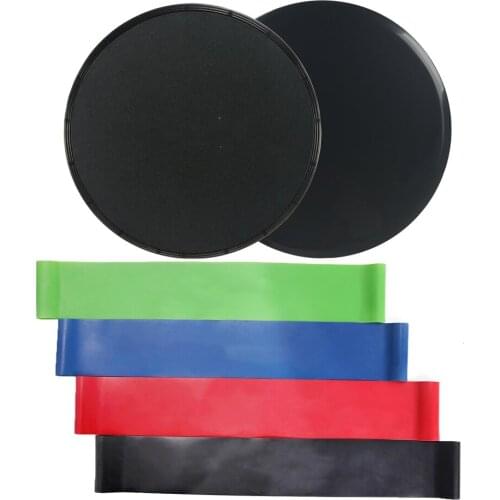 2 PCS Gliding Discs + 4 PCS Resistance Loop Bands Core Sliders Fitness Disc Sliding Plate For Yoga Gym Abdominal Core