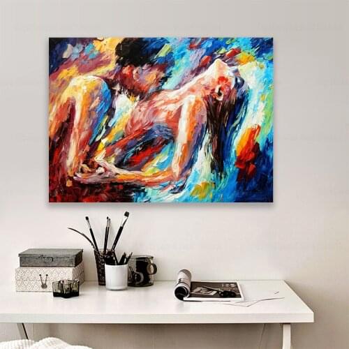 Passion Sexy Painting Naked Woman and Man Abstract Body Art Graffiti Oil Painting Canvas Print for Bedroom Hotel Wall Decoration