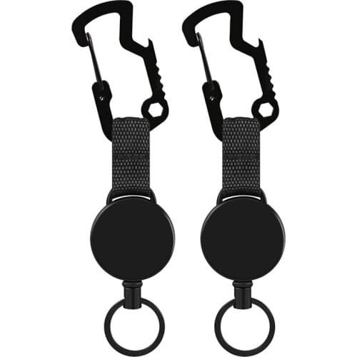 2 Pack Retractable Key Chain Heavy Duty Badge Holder Reel with Multitool Carabiner Belt Clip Key Ring for Key Holder Steel Cord