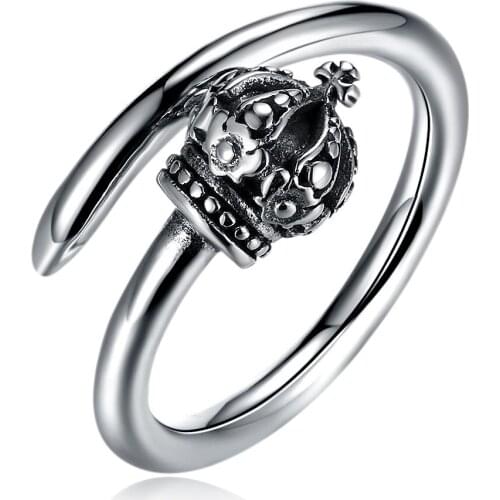 Wollet Jewelry 925 Sterling Silver Vintage Trend Crown Open Ring For Women Anniversary Jewelry Gift
