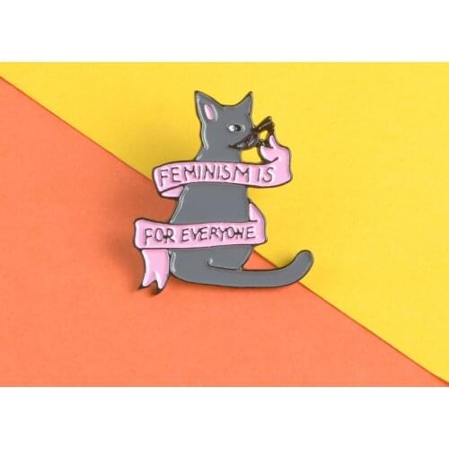 Feminism Is for Everyone Enamel Pins Custom Cat Banner Brooches Lapel Pin Shirt Bag Badge Feminist Jewelry Gift for Friends