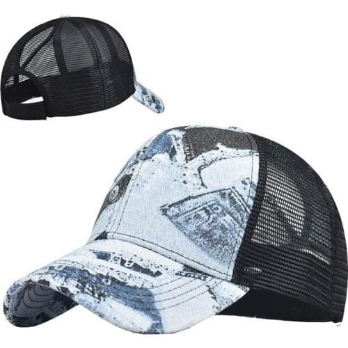 Women Summer Cotton Ponytail Baseball Cap Female Outdoor Mesh Sun Hat Girl Personality Pattern Sport Gorras Adjust with Velcro