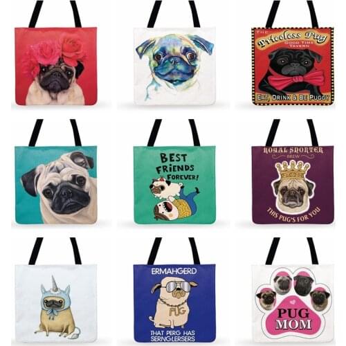 Love Life Love Pug Painting Print Tote Bag For Women Casual Tote Outdoor Beach Bags Foldable Shopping Bag Ladies Shoulder Bag