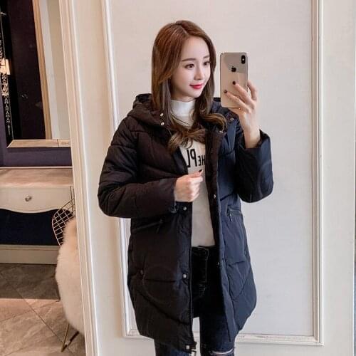 Womens Winter Jacket Fad Hooded Solid Long Parkas Female Winter Loose Thick Cotton Padded Zipper Casual Outwear Woman Coat
