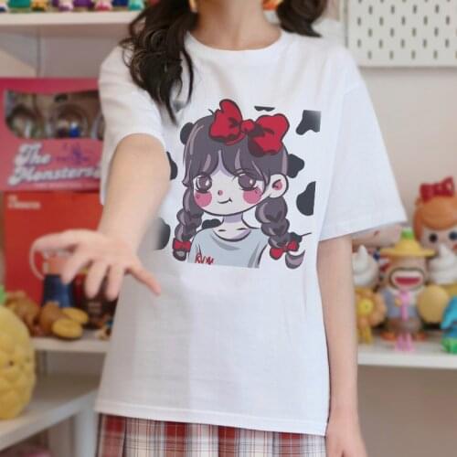 Mujer Cute Cartoon Sweet Girls Japanese Streetwear Harajuku Fun Pink Kawaii Casual Tops Vintage Y2K E-Girl Summer Women T-Shirt