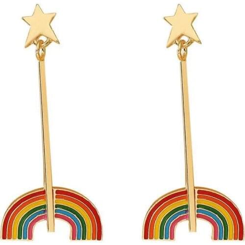 Metal Rainbow Star Geometric Drop Earrings Womens Dangler Earrings Jewelry Gifts
