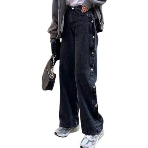 Women High Waist Slim Pants 2021 Spring Autumn New Jeans Straight Loose Black Blue Casual Wide Leg Pants Womens Stretch Jeans